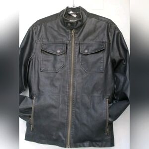 American Rag Jacket Men's Faux Leather Black Lined Motorcycle Size Small
